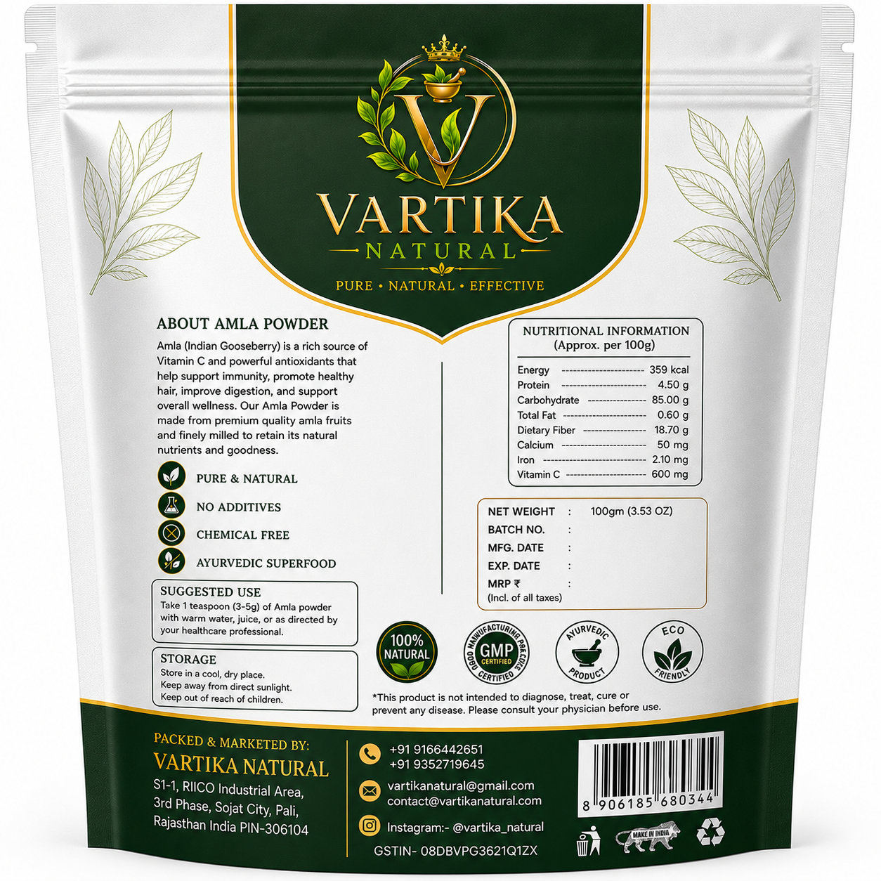 Premium Amla Powder (Fruit Grade) | 100% Pure & Natural Indian Gooseberry Powder | Vartika Natural - Image 3
