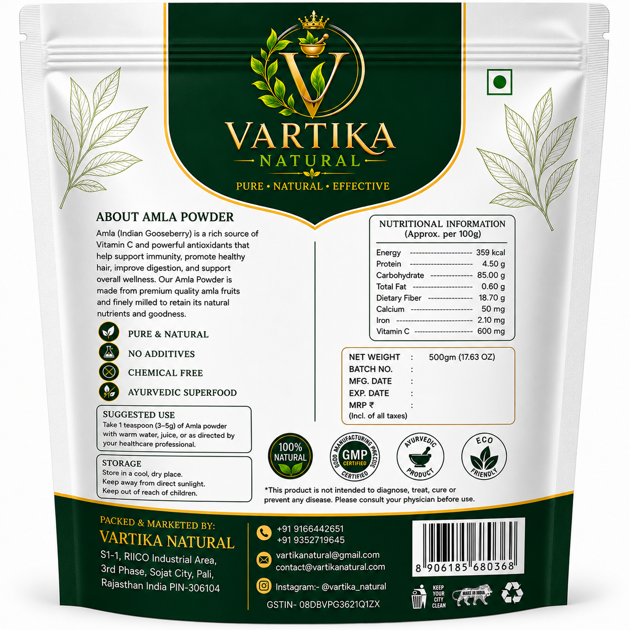 Premium Amla Powder (Fruit Grade) | 100% Pure & Natural Indian Gooseberry Powder | Vartika Natural - Image 7