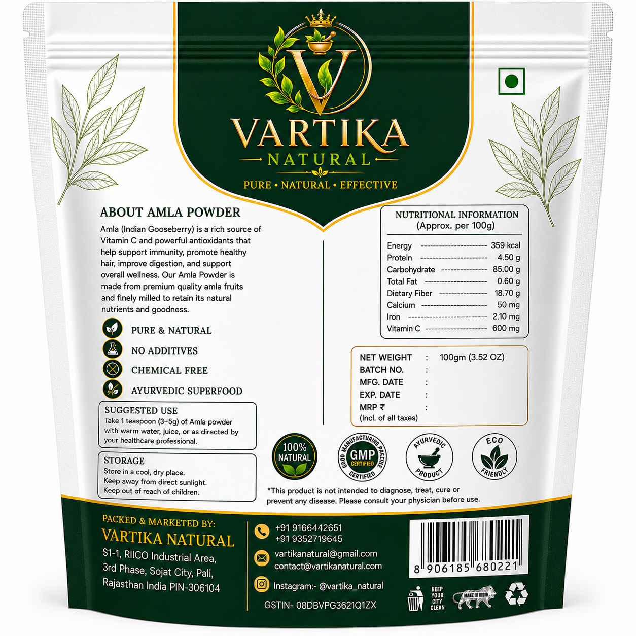 Premium Amla Powder (Herbal Grade) | 100% Pure Natural Herbal Amla Powder | Vartika Natural - Image 3