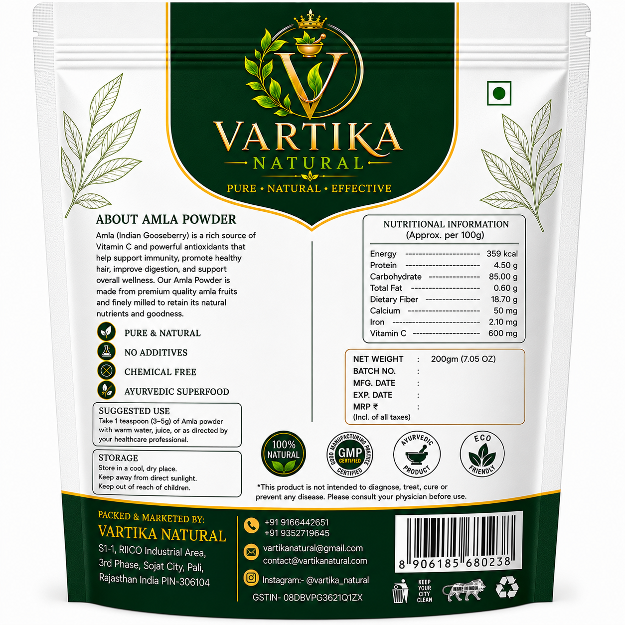 Premium Amla Powder (Herbal Grade) | 100% Pure Natural Herbal Amla Powder | Vartika Natural - Image 5