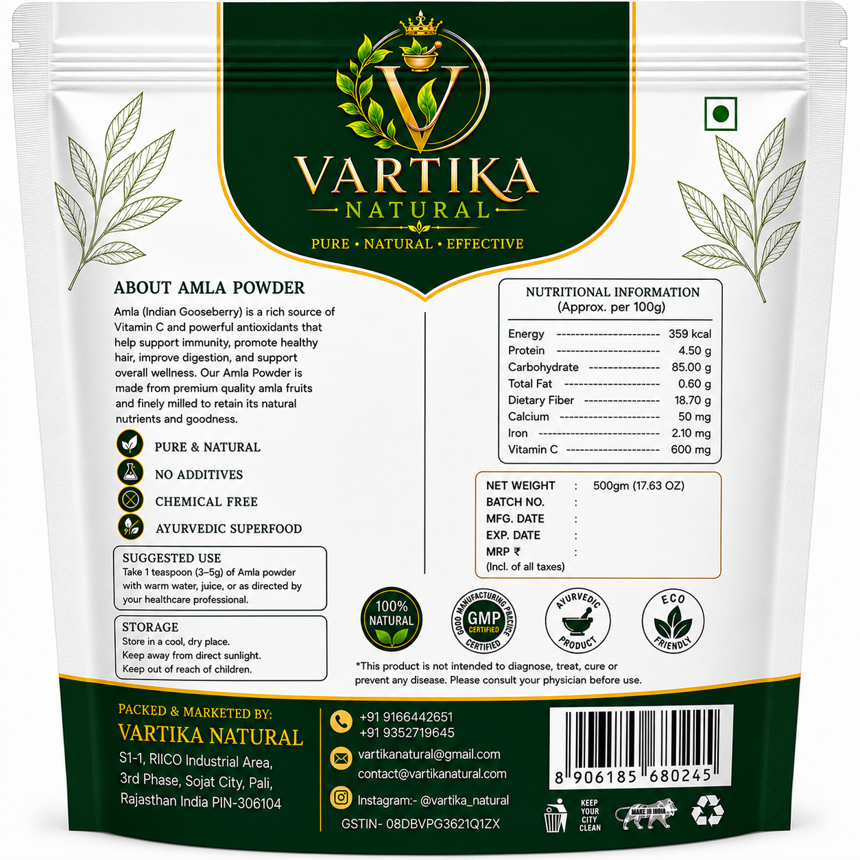 Premium Amla Powder (Herbal Grade) | 100% Pure Natural Herbal Amla Powder | Vartika Natural - Image 7