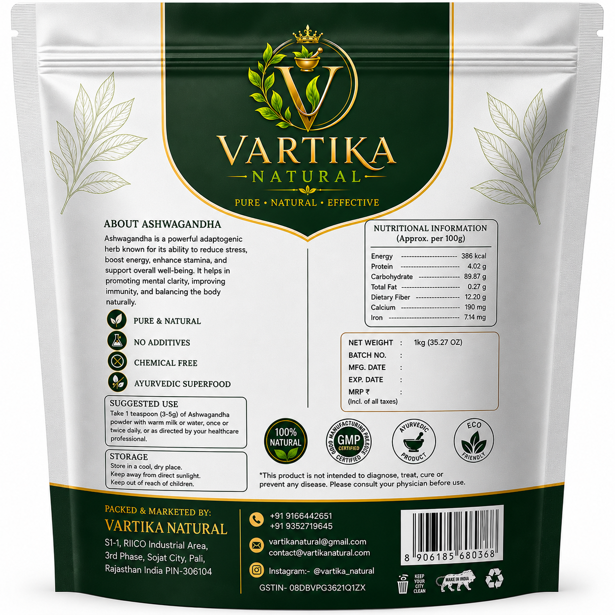 Premium Ashwagandha Powder (Withania Somnifera) | 100% Pure & Natural | Vartika Natural - Image 9
