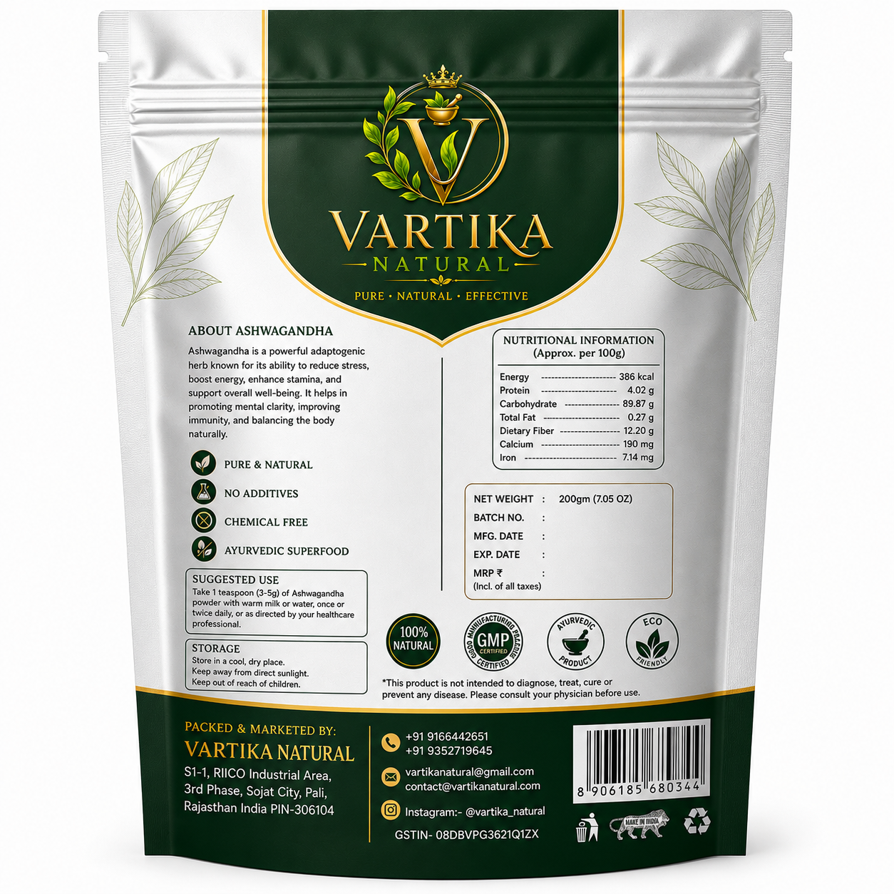 Premium Ashwagandha Powder (Withania Somnifera) | 100% Pure & Natural | Vartika Natural - Image 5