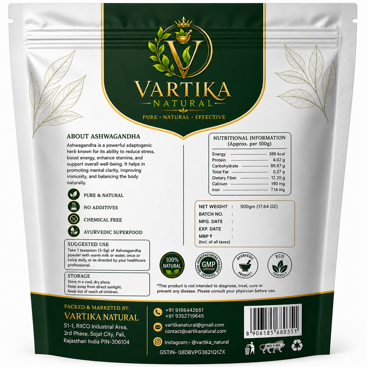 Premium Ashwagandha Powder (Withania Somnifera) | 100% Pure & Natural | Vartika Natural - Image 7